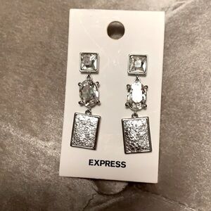 Express sparkly 2 inch earrings, 3 parts so lots of movement, new on card